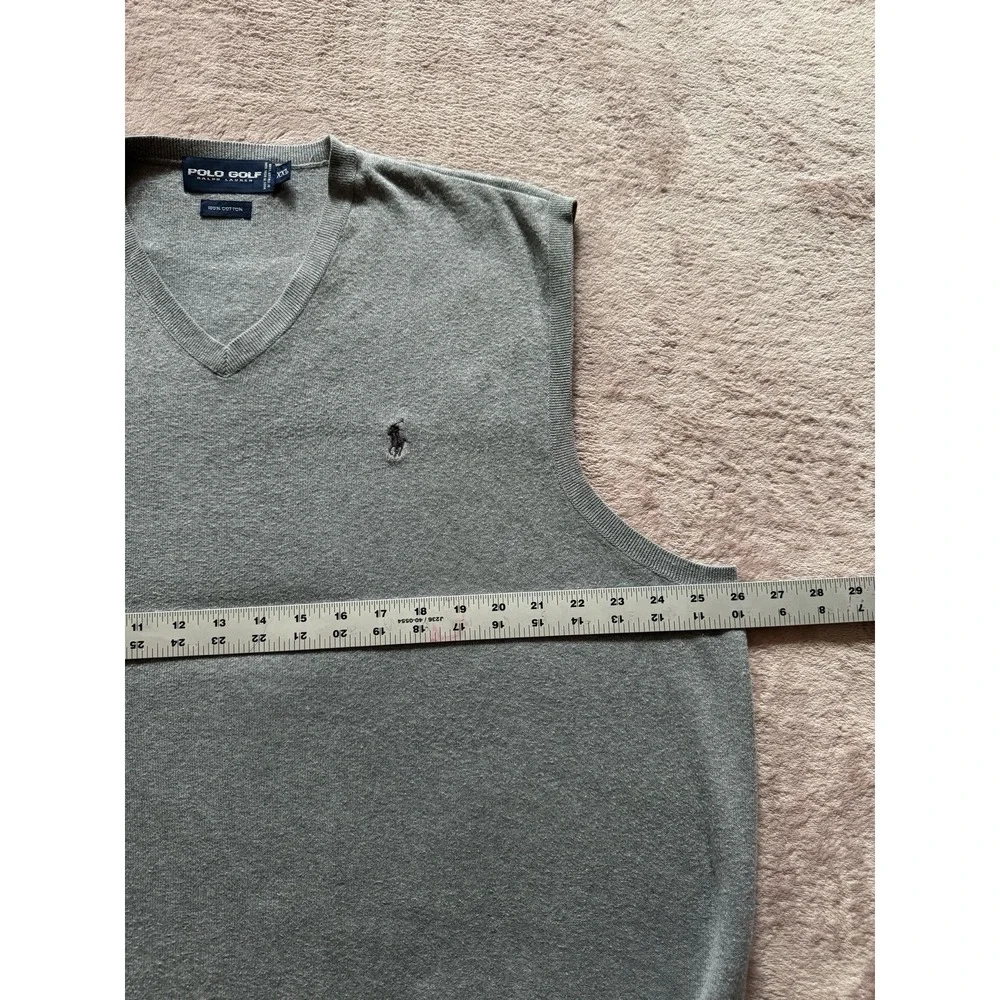 Polo Golf Ralph Lauren Men's Sweater Vest Grey Cotton V-Neck‎ Pullover Sz 2XL